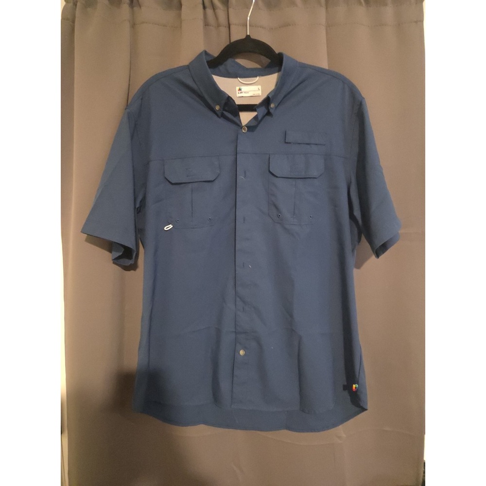 UB Tech Blue Button Down, Men's Large Short Sleeve Shirt, Fishing Hiking Outdoor